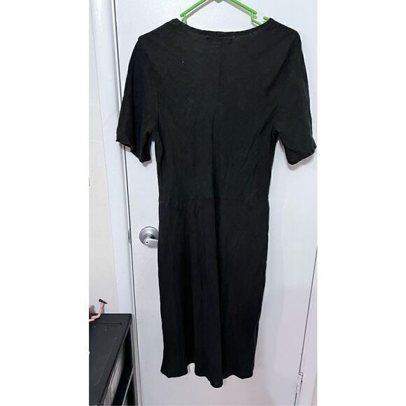 Flax Women's Linen Scoop Neck Short Sleeve Shift Dress In Solid Black Size Small - Picture 7 of 12
